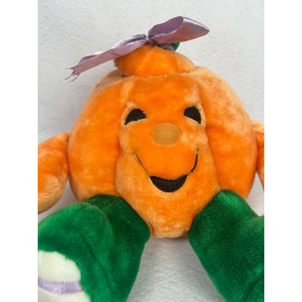 VTG Pumpkin Plush Halloween Jack-O-Lantern Storage Orange Green - Picture 2 of 10